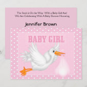 Stork Baby Girl Shower Invitation (Devant / Derrière)