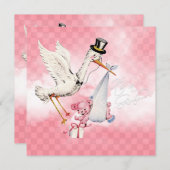 Stork Baby Girl Shower Kaart (Voorkant / Achterkant)
