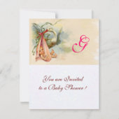 STORK BABY GIRL SHOWER MONOGRAM Champagne Metallic Kaart (Voorkant)