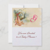 STORK BABY GIRL SHOWER MONOGRAM Pearl Shimmer Kaart (Voorkant)