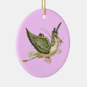 STORK BABY GIRL SHOWER MONOGRAM Red Ruby Keramisch Ornament (Rechts)