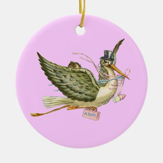 STORK BABY GIRL SHOWER MONOGRAM Red Ruby Keramisch Ornament (Voorkant)