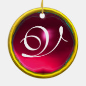 STORK BABY GIRL SHOWER MONOGRAM Red Ruby Keramisch Ornament (Achterkant)