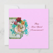 STORK BABY GIRL SHOWER, PINK ROSES EN BLAUWE STROM KAART (Achterkant)