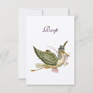 STORK BABY GIRL SHOWER, RSVP, Gold Metallic RSVP Kaartje