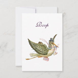 STORK BABY GIRL SHOWER,RSVP, roze wit RSVP Kaartje