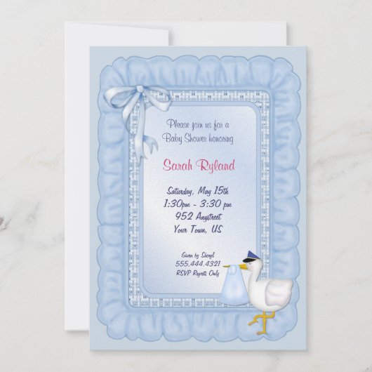 Stork Baby Invite - Blauw Kaart (Voorkant)