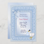 Stork Baby Invite - Blauw Kaart (Voorkant / Achterkant)