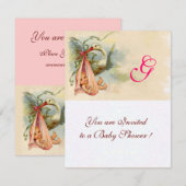 STORK BABY MEISJE DOUCHE MONOGRAM Roze Kaart (Voorkant / Achterkant)