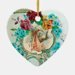 STORK BABY SHOWER 2 MONOGRAM Red Ruby Keramisch Ornament