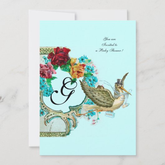 STORK BABY SHOWER 3 MONOGRAM KAART (Voorkant)