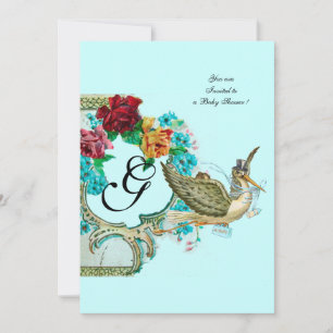 STORK BABY SHOWER 3 MONOGRAM KAART