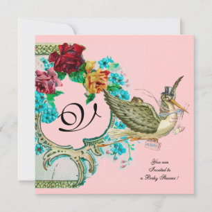 STORK BABY SHOWER 3 MONOGRAM KAART