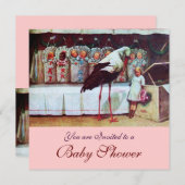 STORK BABY SHOWER 3, roze Kaart (Voorkant / Achterkant)