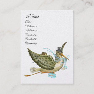 STORK BABY SHOWER, Blauw Wit Parelpapier Visitekaartje