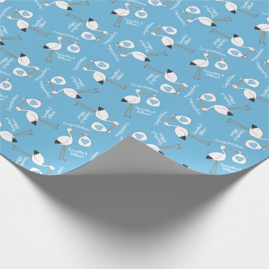Stork Baby shower Blue Boy Cadeaupapier (Hoek)