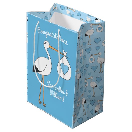 Stork Baby shower Blue Boy Medium Cadeauzakje (Achterkant Gekanteld)