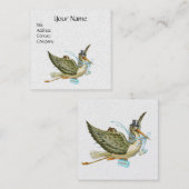 STORK BABY SHOWER Blue White Pearl Paper Vierkante Visitekaartje (Voorkant / Achterkant)