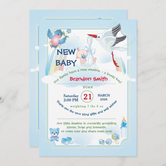 Stork Baby Shower Invitation (Devant / Derrière)