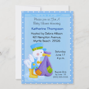 Stork Baby shower Invitation Kaart