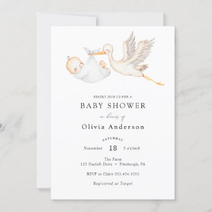 Stork Baby shower Invitation Kaart