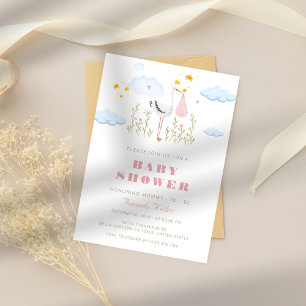 Stork Baby shower Invitation Kaart