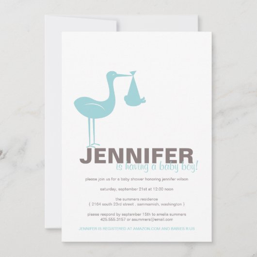 Stork Baby shower Invitation Kaart (Voorkant)