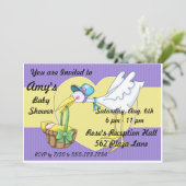 Stork Baby Shower Invitations Faire-part (Debout devant)