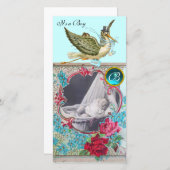 STORK BABY SHOWER MONOGRAM, aquamarine Aankondiging (Voorkant / Achterkant)