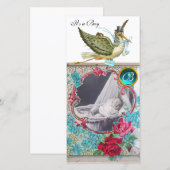 STORK BABY SHOWER MONOGRAM, aquamarine wit Aankondiging (Voorkant / Achterkant)