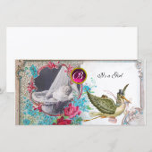 STORK BABY SHOWER MONOGRAM, ruby, wit Aankondiging (Voorkant / Achterkant)