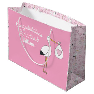 Stork Baby shower Pink Girl Groot Cadeauzakje