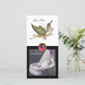 STORK BABY SHOWER VIERKANTE MONOGRAM ruby wit Aankondiging (Staand voorkant)