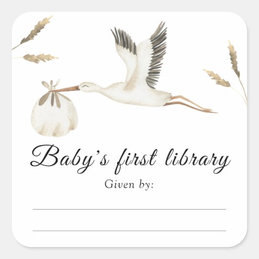 Stork - Baby showers boekenplank, boeken voor baby Vierkante Sticker (Voorkant)