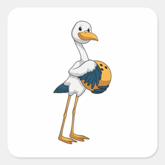 Stork bij Bowling met Bowling ball Vierkante Sticker (Voorkant)