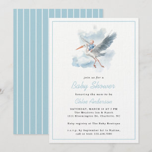 Stork Blue Baby Boy Waterverf Baby shower Kaart