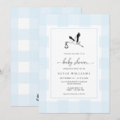 Stork Blue En vichy Baby shower Invitation (Devant / Derrière)
