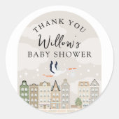 Stork Boho Baby shower Baby Sprinkle Dank u Ronde Sticker (Voorkant)