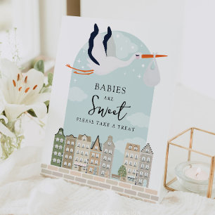 Stork Boho Baby shower Baby's Zijn Sweet Favors Reclamebord Met Voetstuk