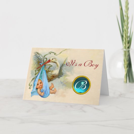 STORK BOY BABY SHOWER BLUE GEM MONOGRAM (Voorkant)