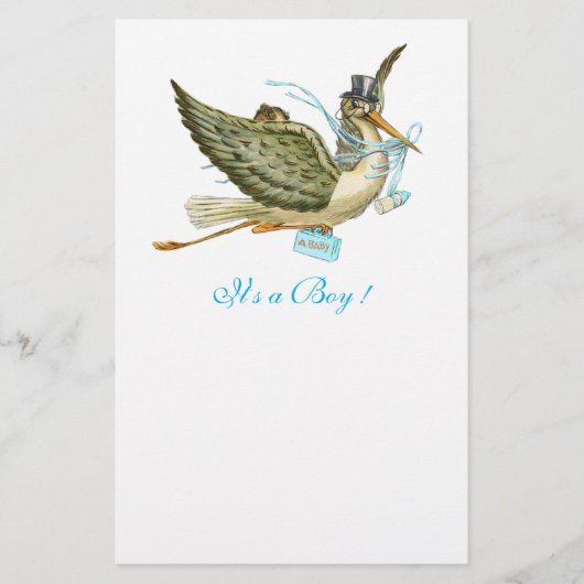 STORK BOY BABY SHOWER Blue White Briefpapier (Voorkant)
