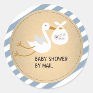 Stork Boy Baby shower per post Ronde Sticker