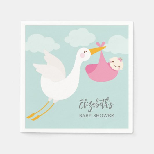 Stork Bundle Girl-Baby shower Servet (Voorkant)