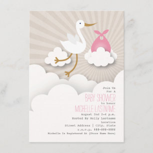 Stork + Clouds Baby shower - Roze Kaart