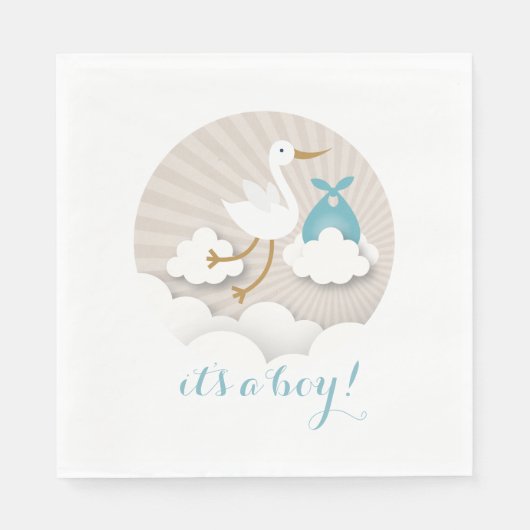 Stork + Clouds Boy Baby shower servetten (Voorkant)