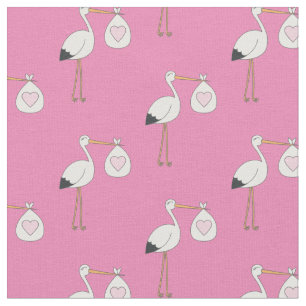 Stork Cute Baby Nursery Pink Girl Stof