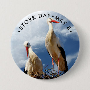 Stork Day, witte ooievaar Ronde Button 7,6 Cm