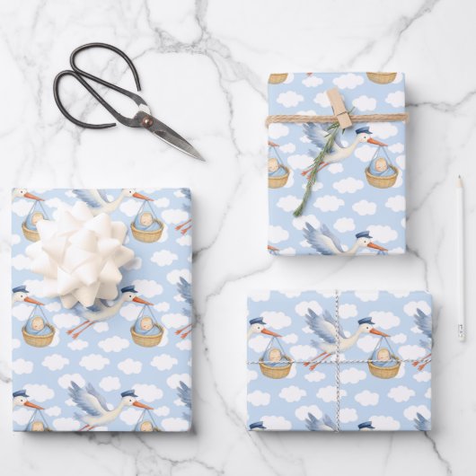 Stork Delivery Baby Boy Wrapping Paper – Schattige (Voorkant)