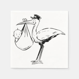 Stork die een Baby papier nkins vasthoudt Servetten