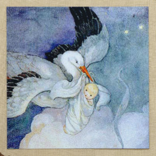 Stork en Baby Vierkante Sticker